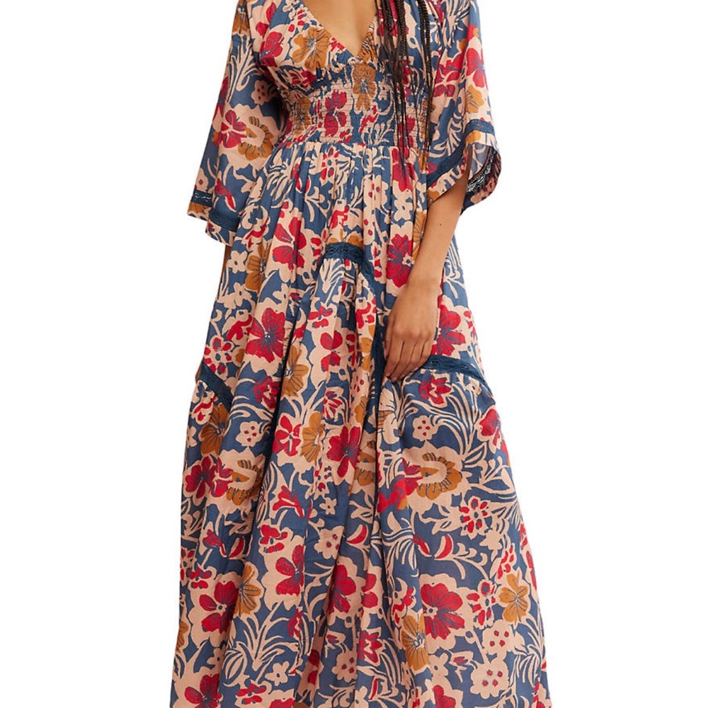 Free People Printed Dixie Maxi Dress in Vintage Indigo Combo